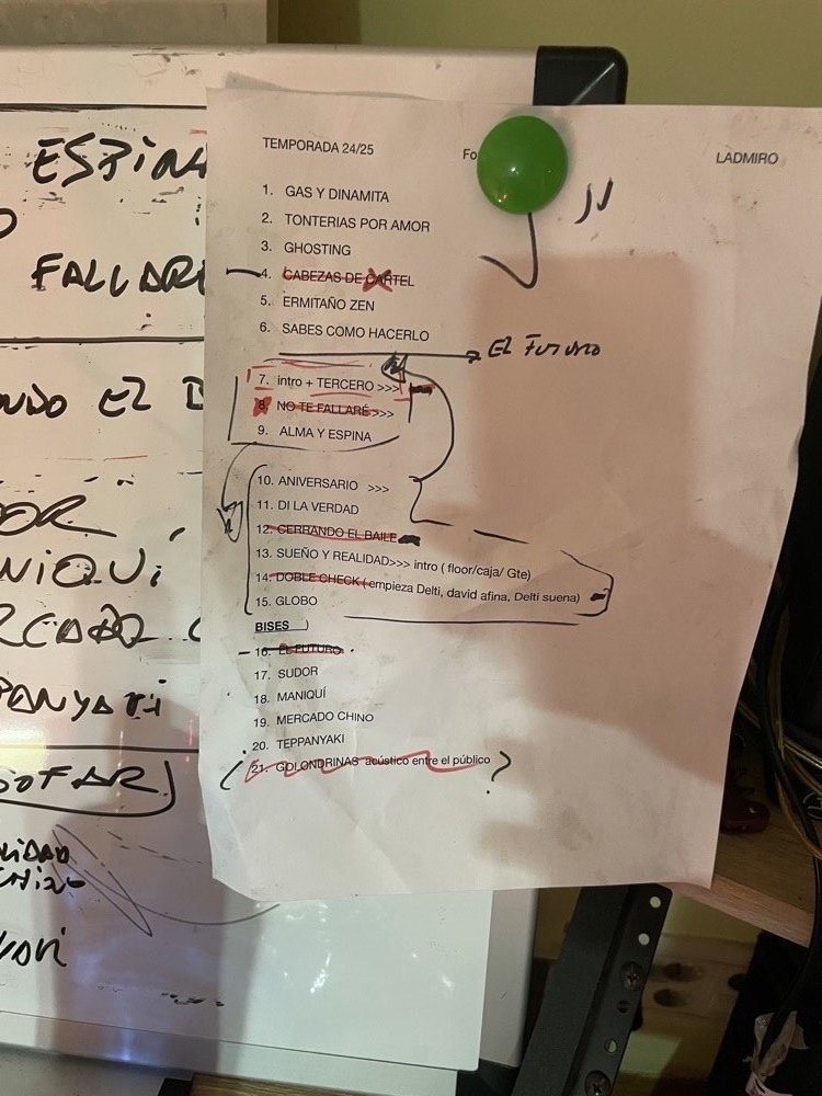 Setlist manuscrita de la temporada 24/25